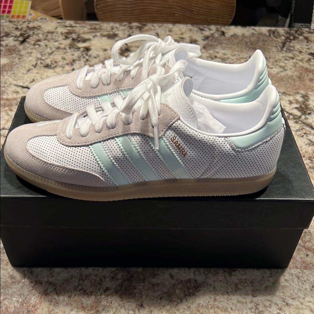 Adidas Samba White and Light Blue Sneakers Special Edition